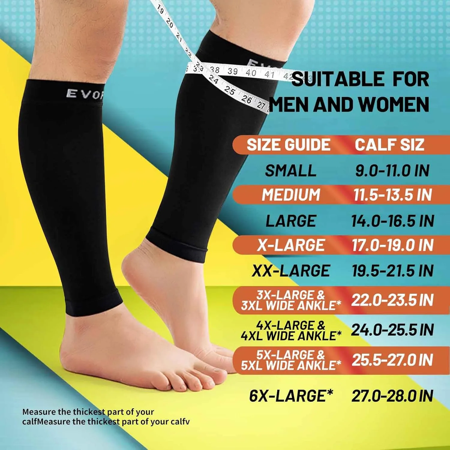 15-20mmHg 1 Pair Men and Women Wide Calf Sleeve Brace Compression Socks for Leg Support, Pain Relief