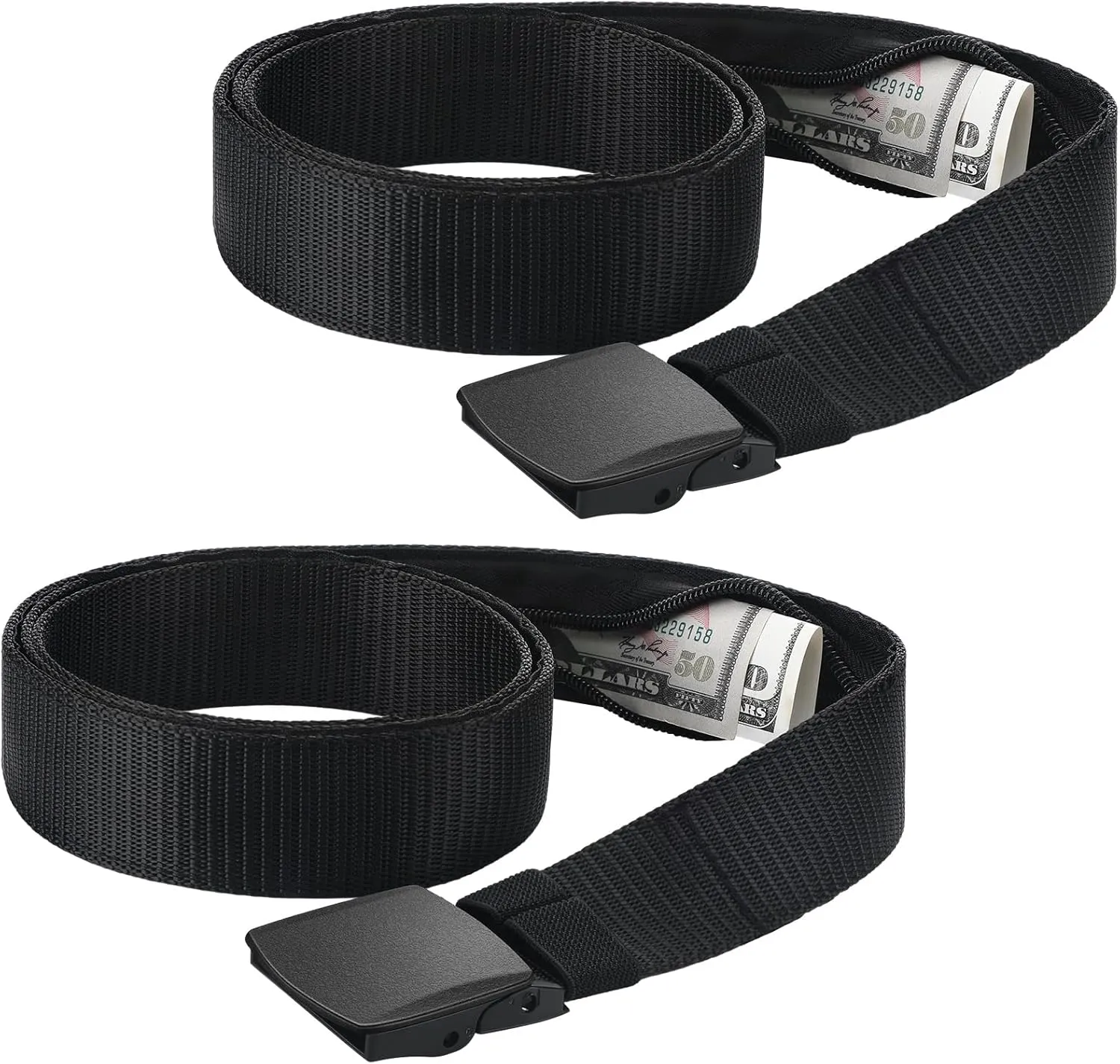 2 Pcs Hidden Money Belt for Travel Hidden Pockets Under Clothes Security Money Wallet Nylon Security Cash Safe Anti Theft Tactical Belt with Pouch