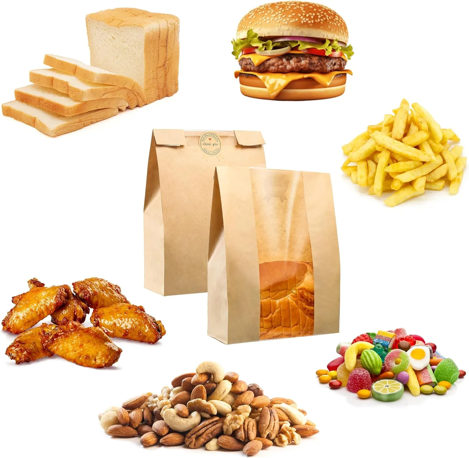 50 Pcs Bread Bags for Homemade Bread, Sourdough Paper Bread Bags With Window, 50% Thicker 13.7x8.2x3.7in A Large Bakery Bags Used for Storage Bread Cookies & Snacks, 60 Cute Sealing Stickers With Ties