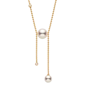 Akoya Saltwater Pearl 18K gold diamond H-shaped Luster Bead Chain Necklace