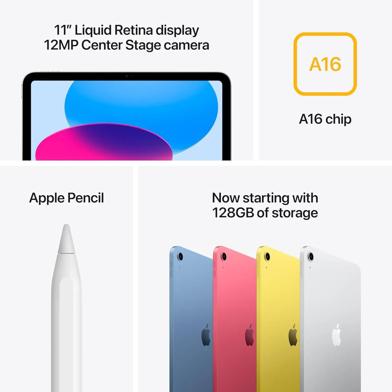 Apple iPad 11-inch: A16 chip, 11-inch Model, Liquid Retina Display, 128GB, Wi-Fi 6, 12MP Front/12MP Back Camera, Touch ID, All-Day Battery Life  Blue