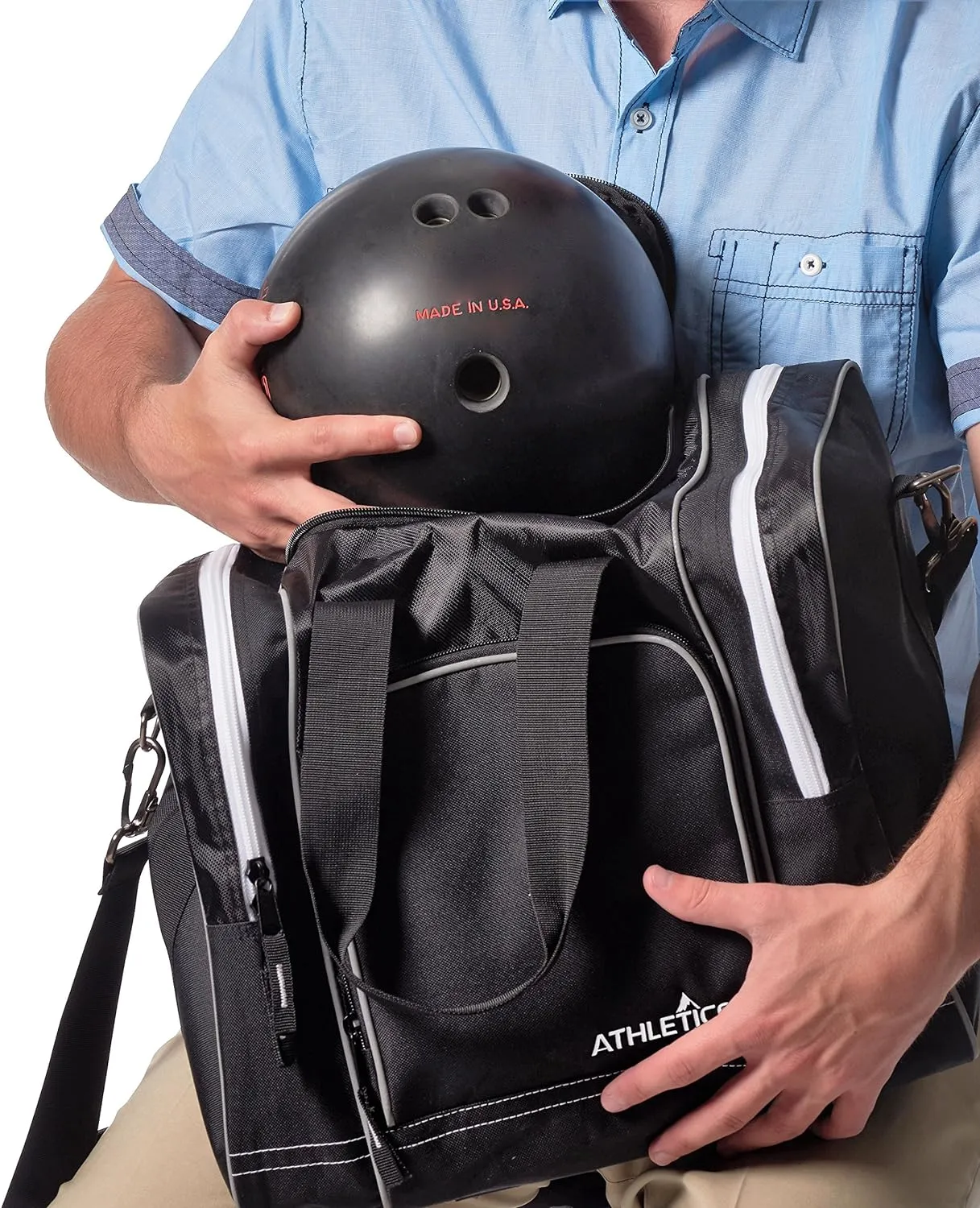 Athletico Bowling Bag for Single Ball - Single Ball Tote Bag With Padded Ball Holder - Fits a Single Pair of Bowling Shoes Up to Mens Size 14