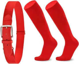 Baseball Socks and Softball Belt Set Elastic Waist Belt with 1 Pair Crew Socks for Youth Boys Girls Adults