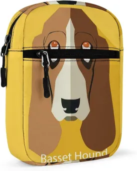 Basset Hound Dog On Yellow Adjustable Fanny Waist Pack Pouch, Waterproof Crossbody Runners Bag Wallet for Gym Hiking Fitness Women Men 6.1 x 2.2 x 7.9 inch