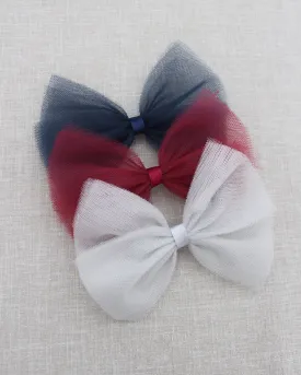 Butterfly Tulle Bow Hair Clips or Shoe Clips - Navy, Wine, Silver Bow