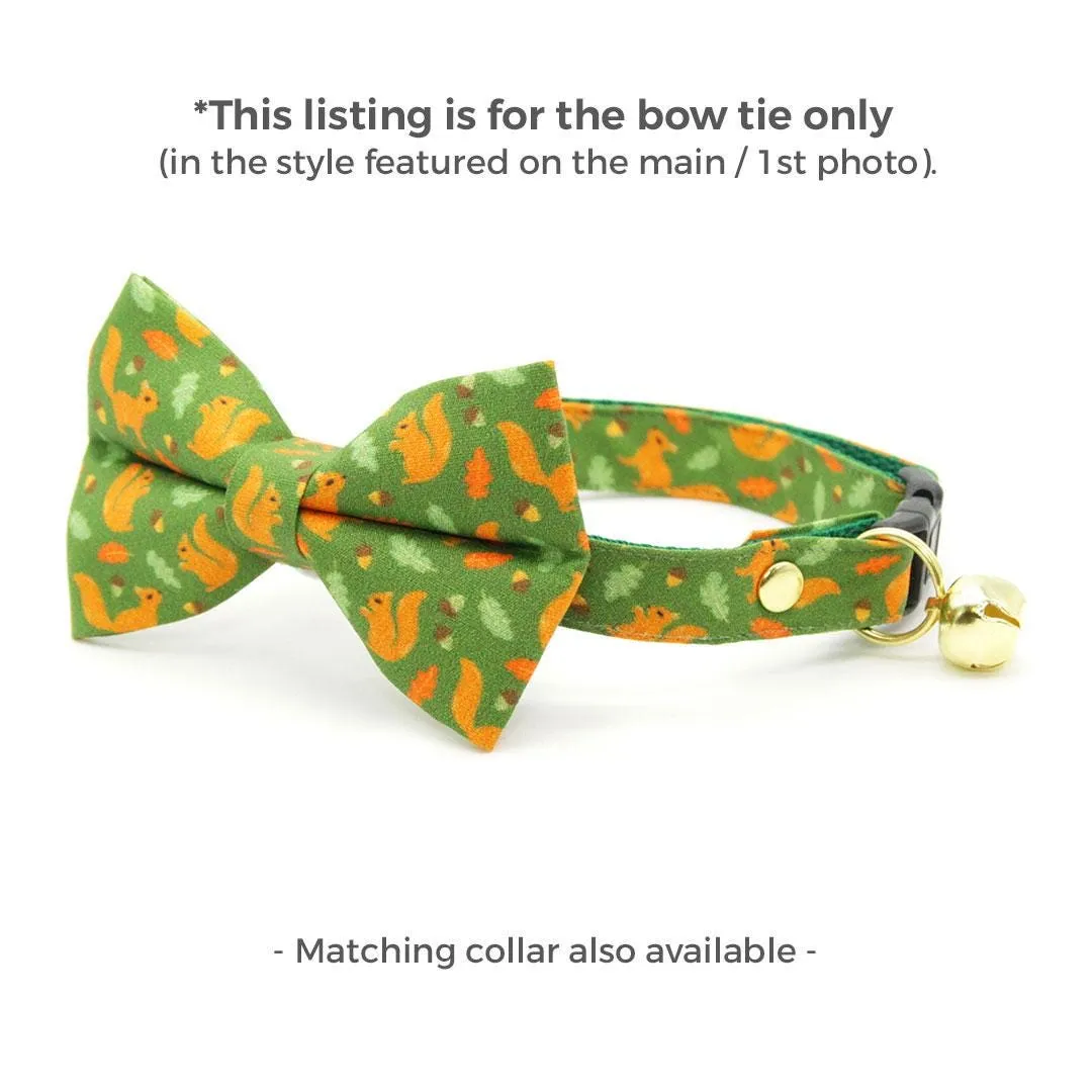 Cat Bow Tie - "Squirrel Bounty" - Acorn Green Bow Tie for Cat / Fall, Nature Lover, Forest Animals / Cat   Small Dog Bowtie