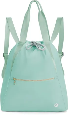 Ceneda Drawstring Backpack String Bag for Women Men Water Resistant Drawstring Bags Gym Sack with Two Zipper Pockets Sports Gym Bag (Mint Green)
