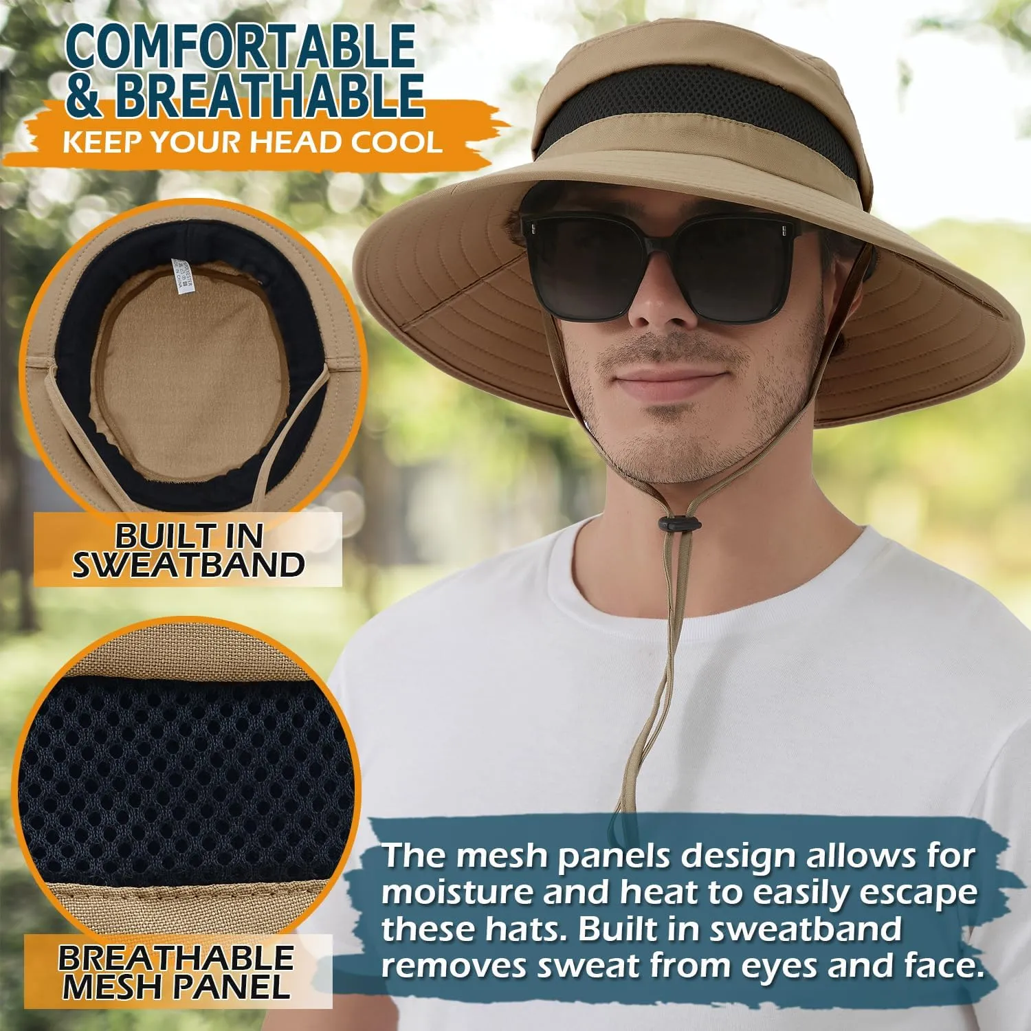 EINSKEY Waterproof Sun Hat for Men Women, UPF 50  UV Protection Wide Brim Packable Hat for Fishing Hiking Garden Safari Beach