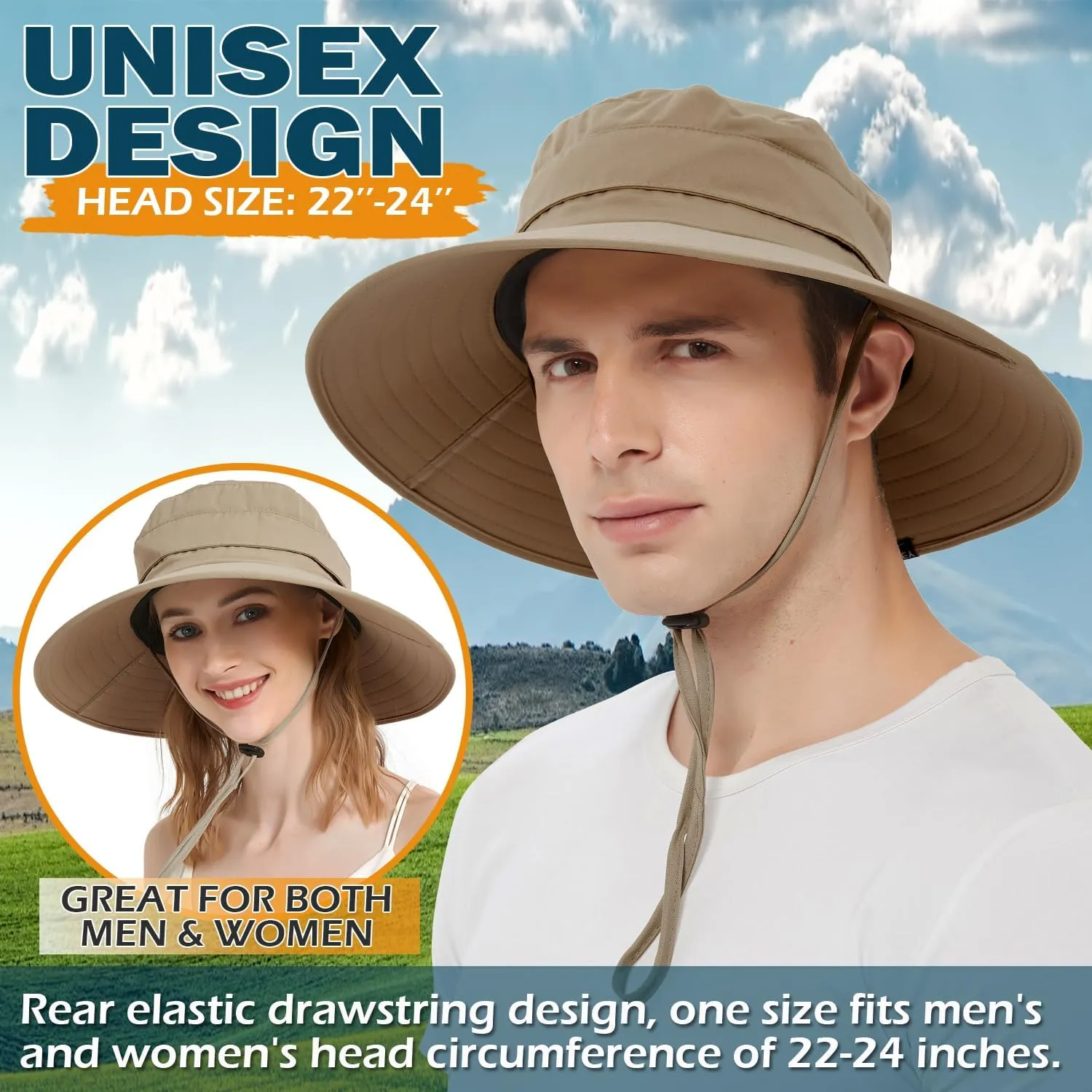 EINSKEY Waterproof Sun Hat for Men Women, UPF 50  UV Protection Wide Brim Packable Hat for Fishing Hiking Garden Safari Beach