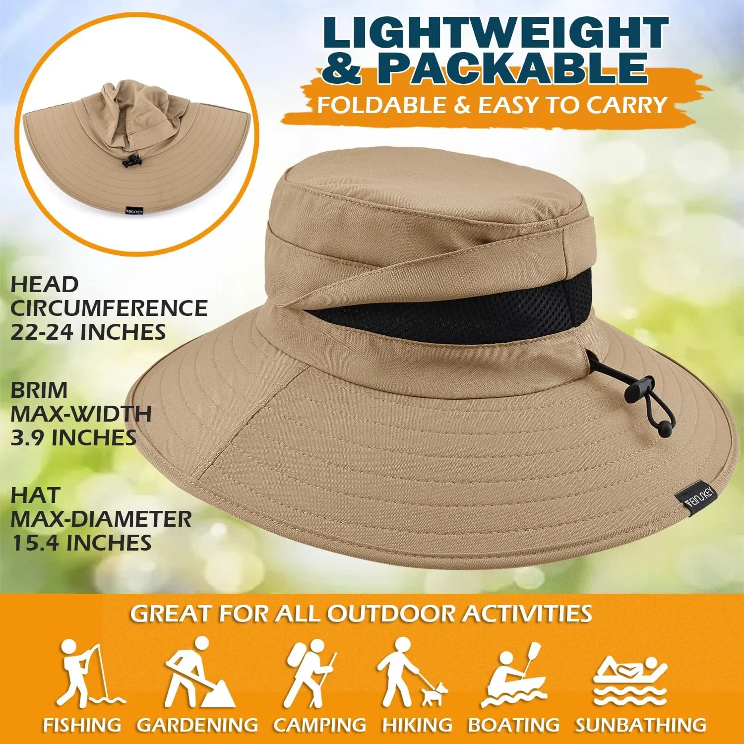 EINSKEY Waterproof Sun Hat for Men Women, UPF 50  UV Protection Wide Brim Packable Hat for Fishing Hiking Garden Safari Beach