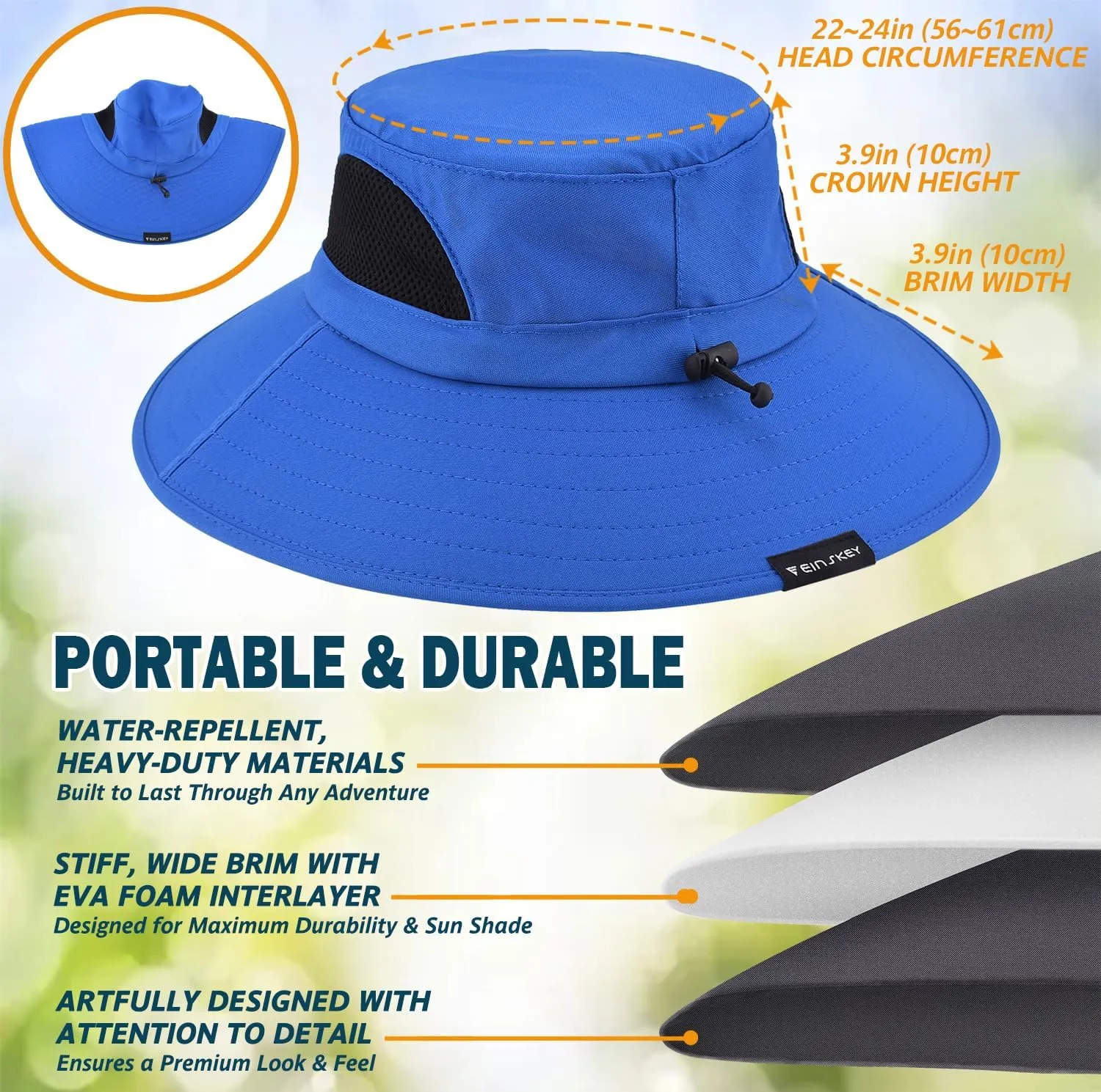 EINSKEY Wide Brim Sun Hat, UPF 50  UV Protection Waterproof Packable Bucket Hat for Men & Women, Fishing Hiking Beach Garden