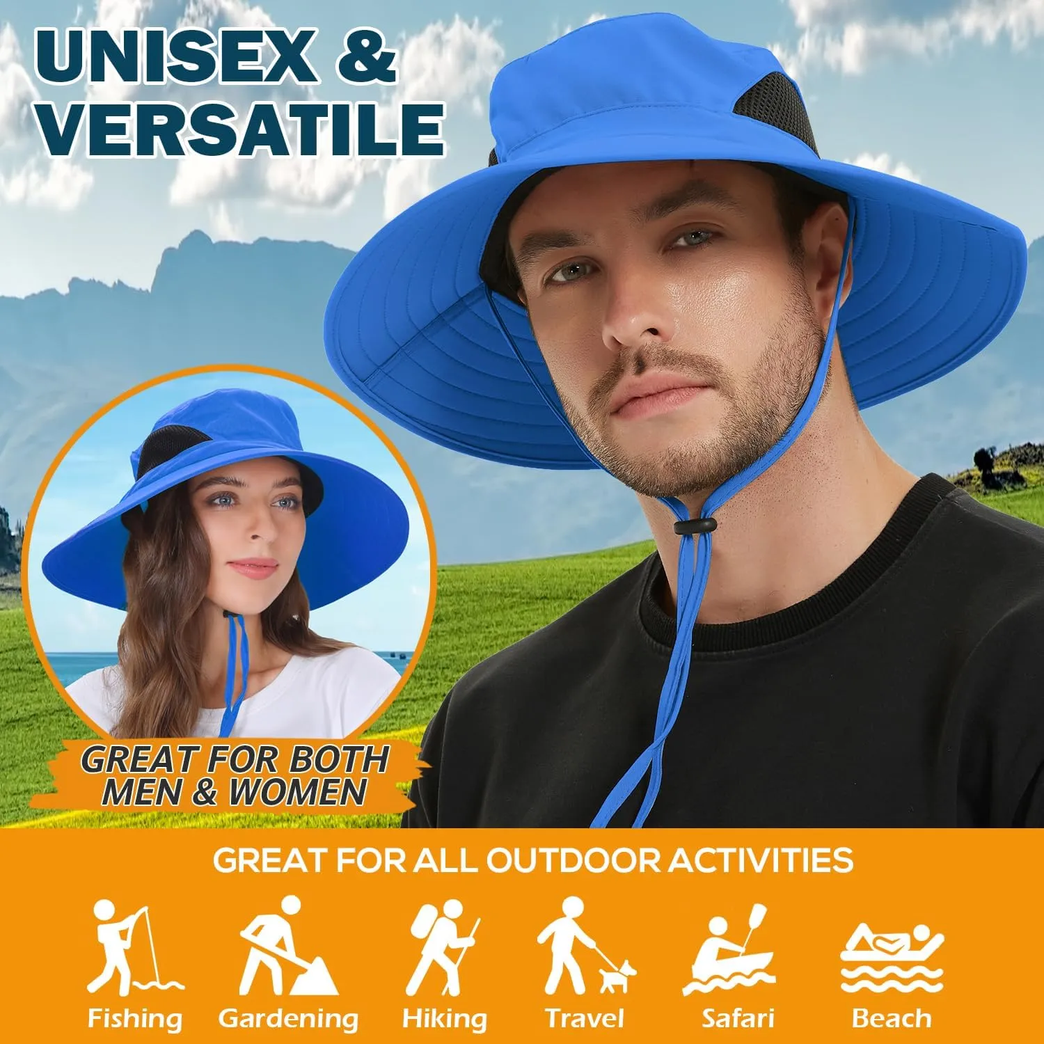 EINSKEY Wide Brim Sun Hat, UPF 50  UV Protection Waterproof Packable Bucket Hat for Men & Women, Fishing Hiking Beach Garden