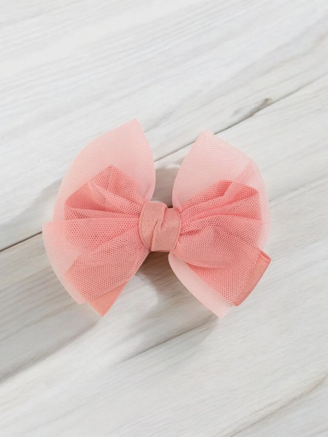 Elegant Tulle Hair Bow for Girls- Peach