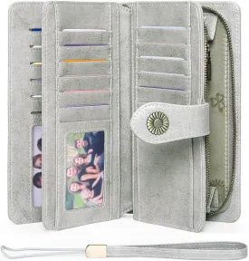 FALAN MULE Women Genuine Leather Wallet Large Capacity Bifold RFID Blocking Card Holder with Zipper Coin Pocket