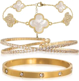 Gold Bracelets for Women Stainless Steel Bracelet 18K Love Bangle for women Cubic Zirconia Cuff Gold Bangle Set Fashion Jewelry Gifts