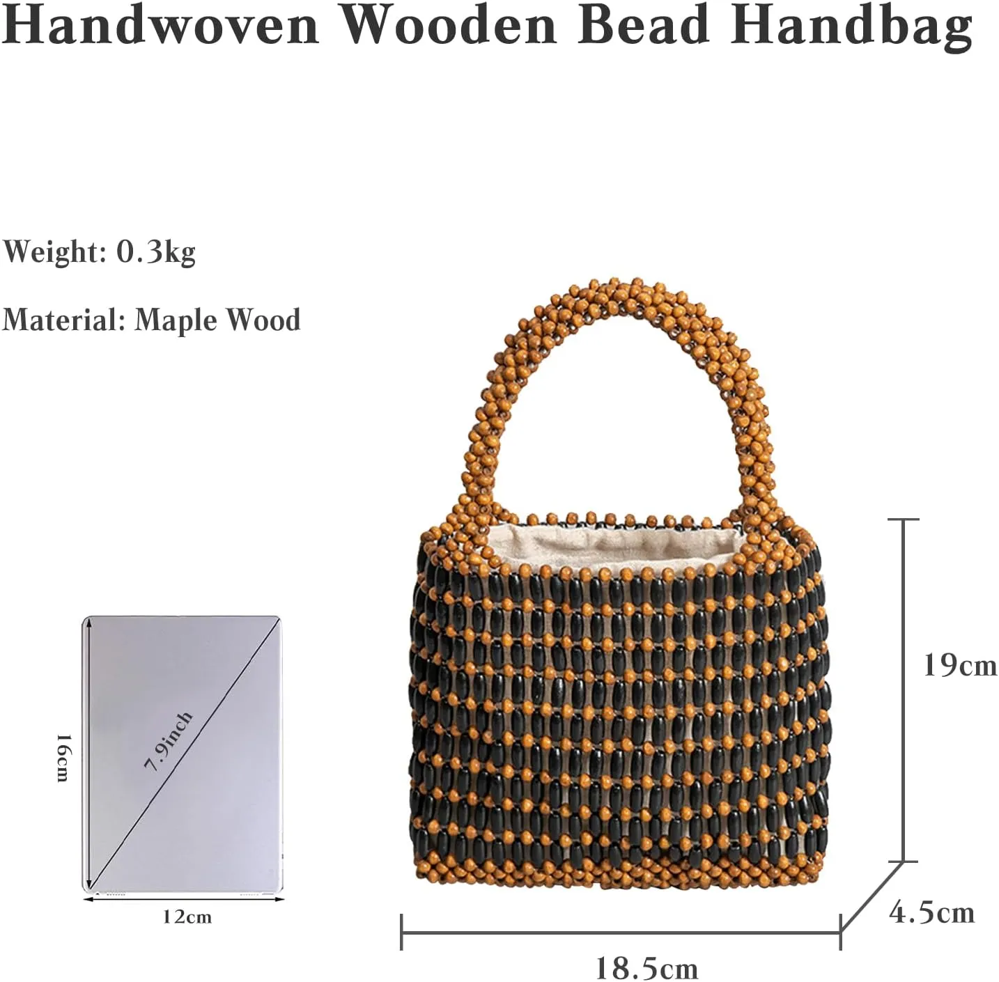 Handwoven Tote Bag for Women - Woven Drawstring Handbag - Bohemian Clutch & Summer Beach Bag