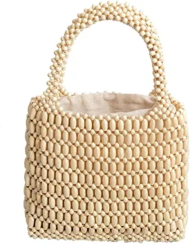 Handwoven Tote Bag for Women - Woven Drawstring Handbag - Bohemian Clutch & Summer Beach Bag