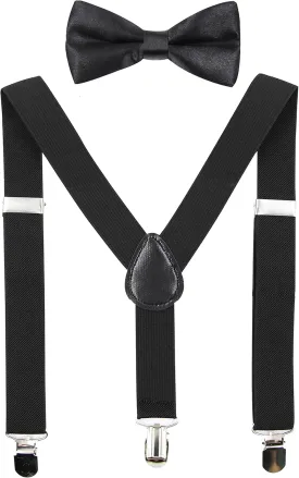 HANERDUN Kids Suspenders Bowtie Sets Adjustable Suspender Set for Boys and Girls