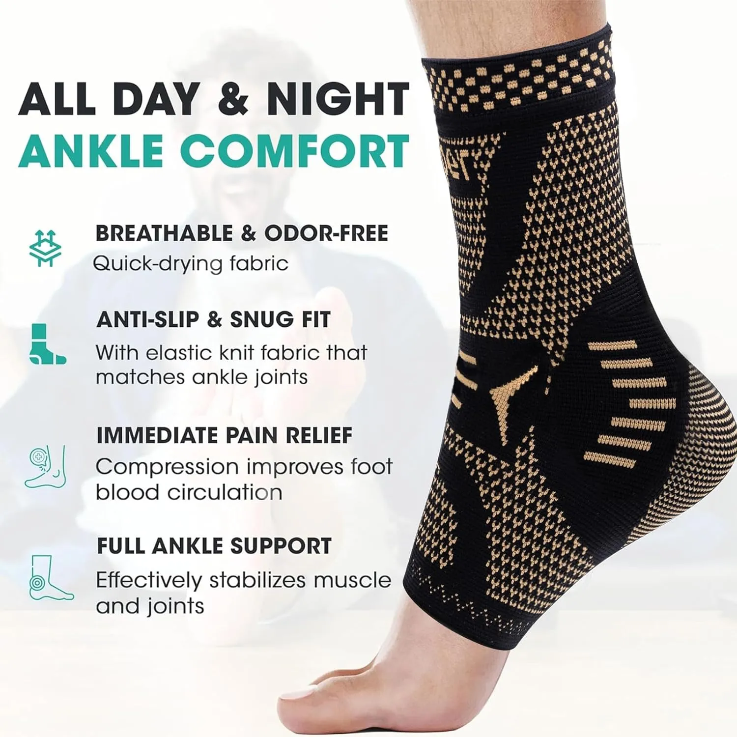 INDEEMAX Ankle Brace for Women & Men, Ankle Compression Sleeve Support Copper Infused Ankle Brace for Sprained Ankle, Plantar Fasciitis Sports, Achilles Tendonitis Pain Relief, Copper Black, M