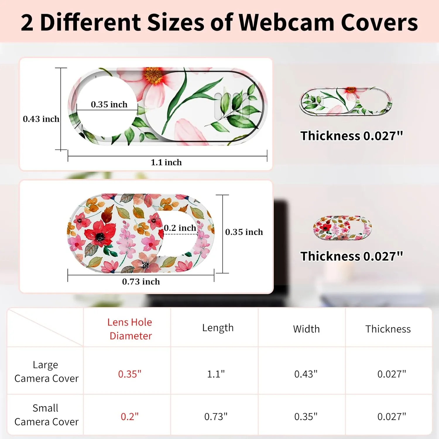 Laptop Camera Cover Slide Cute, Ultra Thin Webcam Cover for iPhone iPad MacBook Pro Computer iMac Cell Phone PC Accessories, Camera Blocker Slider, Great for Privacy - Flowers (3 Small 3 Large)