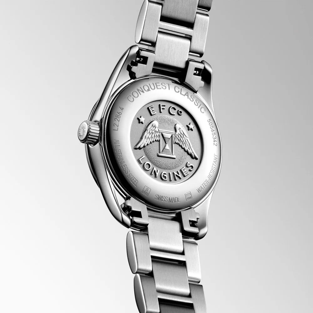 Longines Conquest Classic 29.5mm Black MOP Diamond Dot Dial Ladies Quartz Watch L2.286.4.88.6