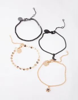 Mixed Metal 4-Pack Celestial Anklet Bracelets