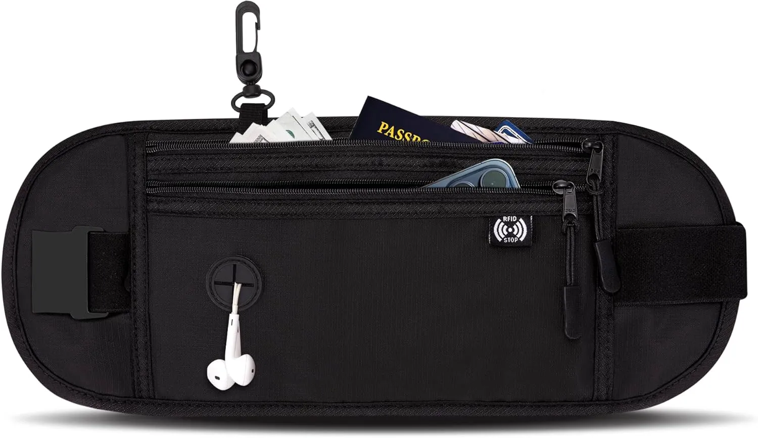 Money Belt for Travel Women Hidden Ginsco Slim RFID Blocking Passport Holder Unisex Travel Money Belt Under Clothes Anti Theft Travel Hidden Wallet for Travelling Workout Running Black 14''