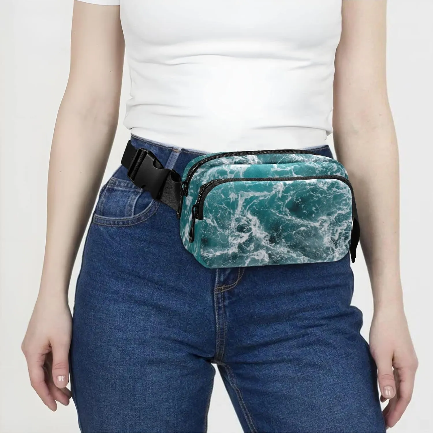 Oyihfvs Turquoise Ocean Wavy Surface Water Splashes Close Up Adjustable Fanny Waist Pack Pouch, Waterproof Runners Sports Waist Pack Wallet for Sports Hiking Fitness Cycling Gym Women Men