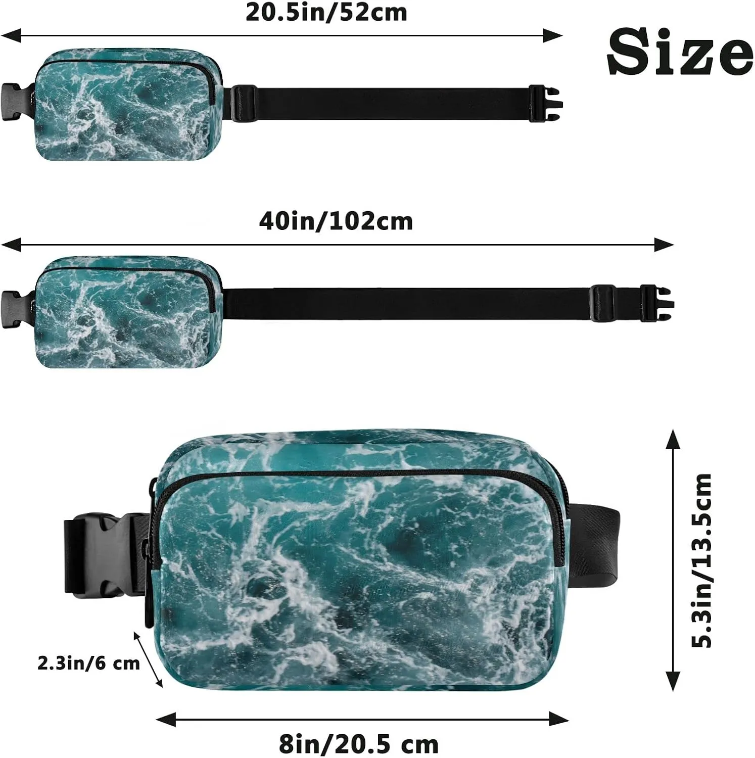 Oyihfvs Turquoise Ocean Wavy Surface Water Splashes Close Up Adjustable Fanny Waist Pack Pouch, Waterproof Runners Sports Waist Pack Wallet for Sports Hiking Fitness Cycling Gym Women Men