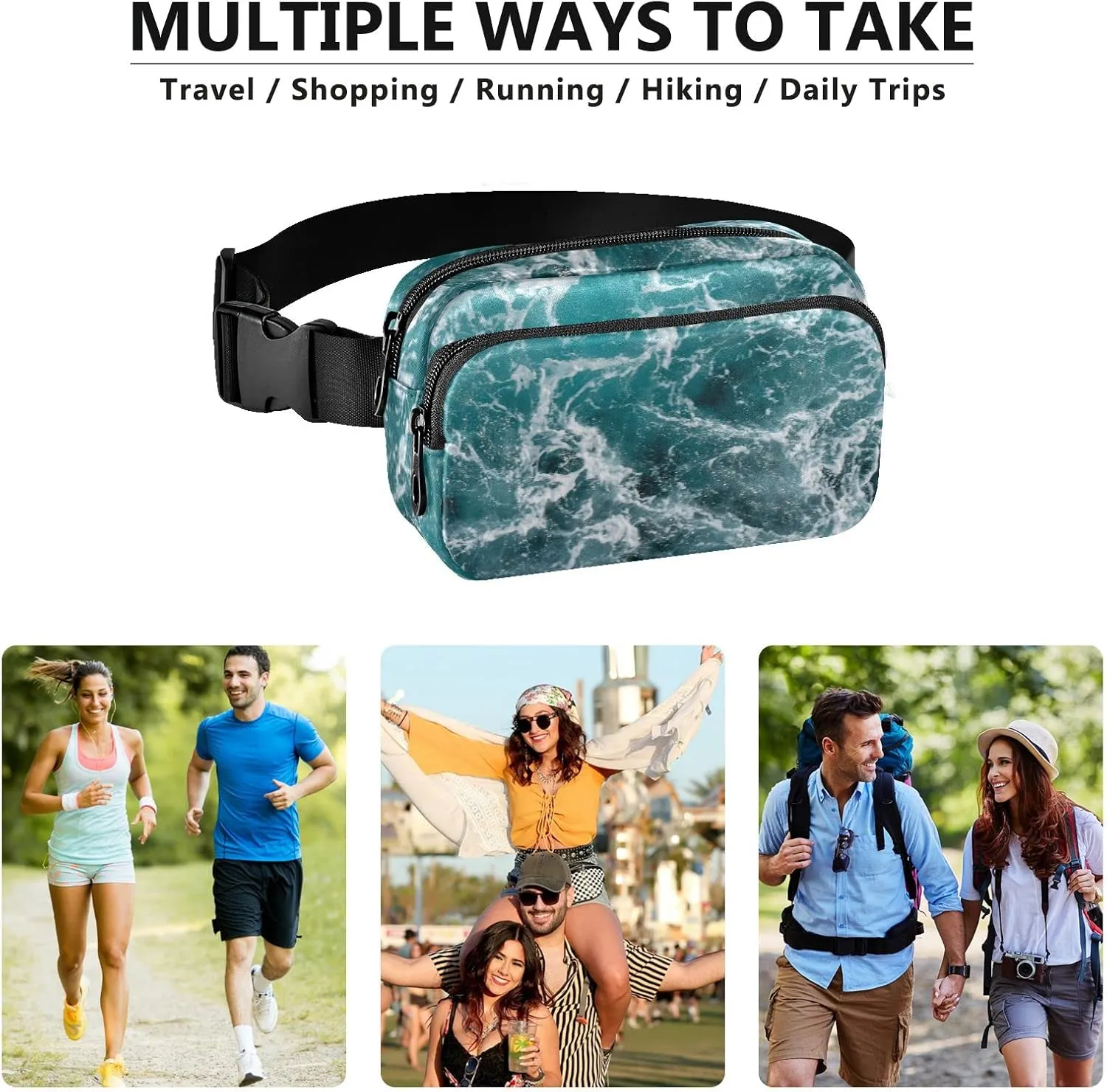Oyihfvs Turquoise Ocean Wavy Surface Water Splashes Close Up Adjustable Fanny Waist Pack Pouch, Waterproof Runners Sports Waist Pack Wallet for Sports Hiking Fitness Cycling Gym Women Men