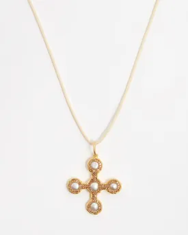 Pearl Cross Cord Reversible Necklace