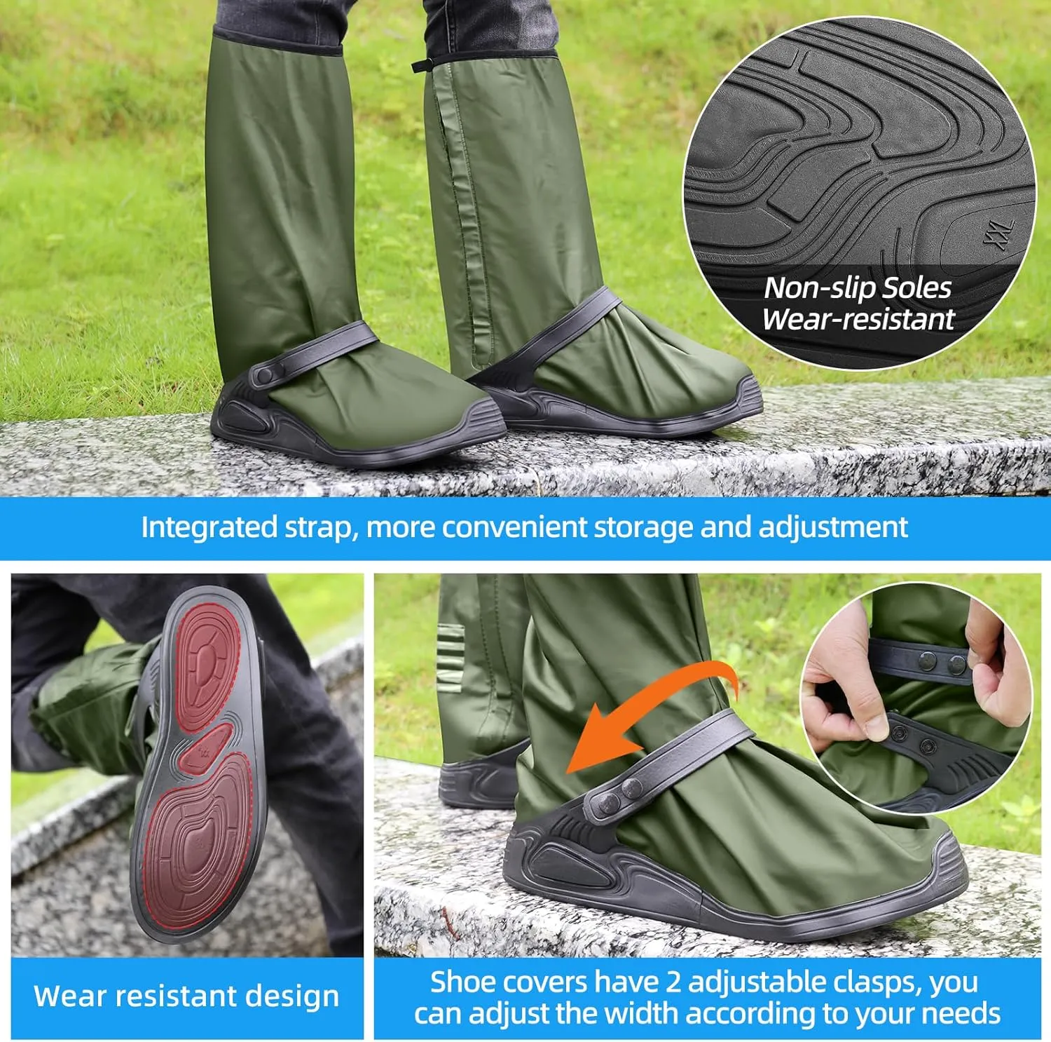 Rain Overshoes Waterproof Shoes Boots Covers Footies Mudsavers Feet Gaiters Men Women for Rain Snow Mud Sand Dust (Army green, S)