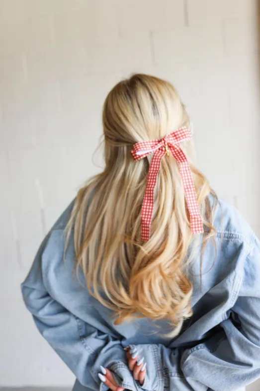 red plaid scalloped bow