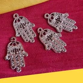 Rhodium Plated 10 PCS PACK/ HAMSA HAND FATIMA ZINC ALLOY METERIAL JEWELRY MAKING CHARMS Size 16x25mm