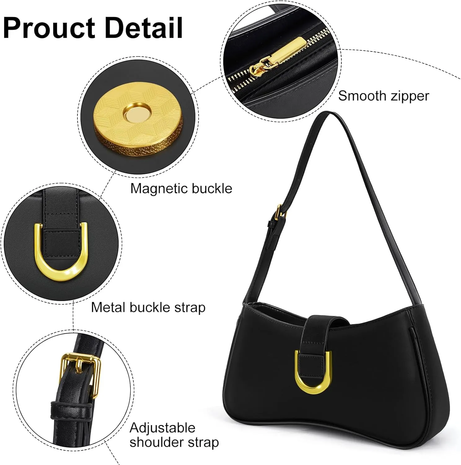Shoulder Bag for Women Y2K Trendy Underarm Purse Vegan Leather Clutch Hobo Handbags