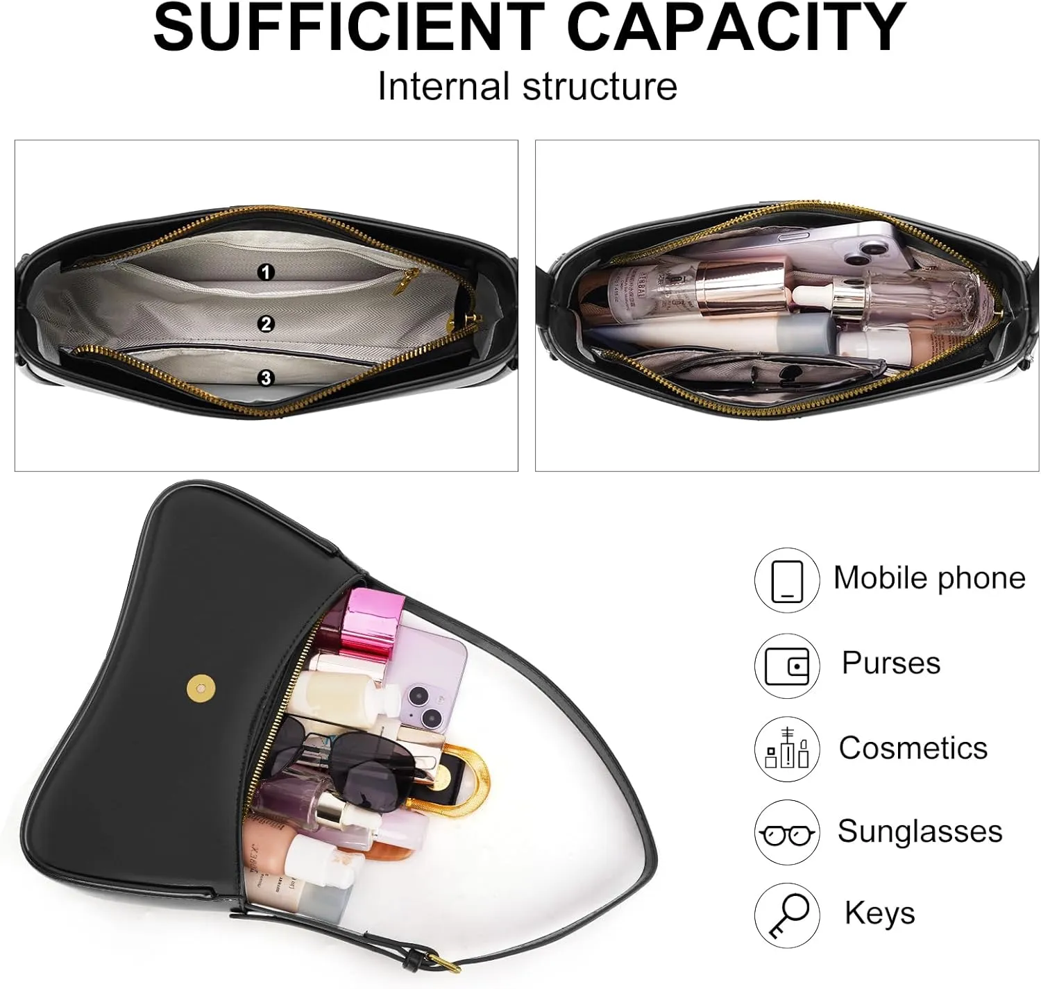 Shoulder Bag for Women Y2K Trendy Underarm Purse Vegan Leather Clutch Hobo Handbags