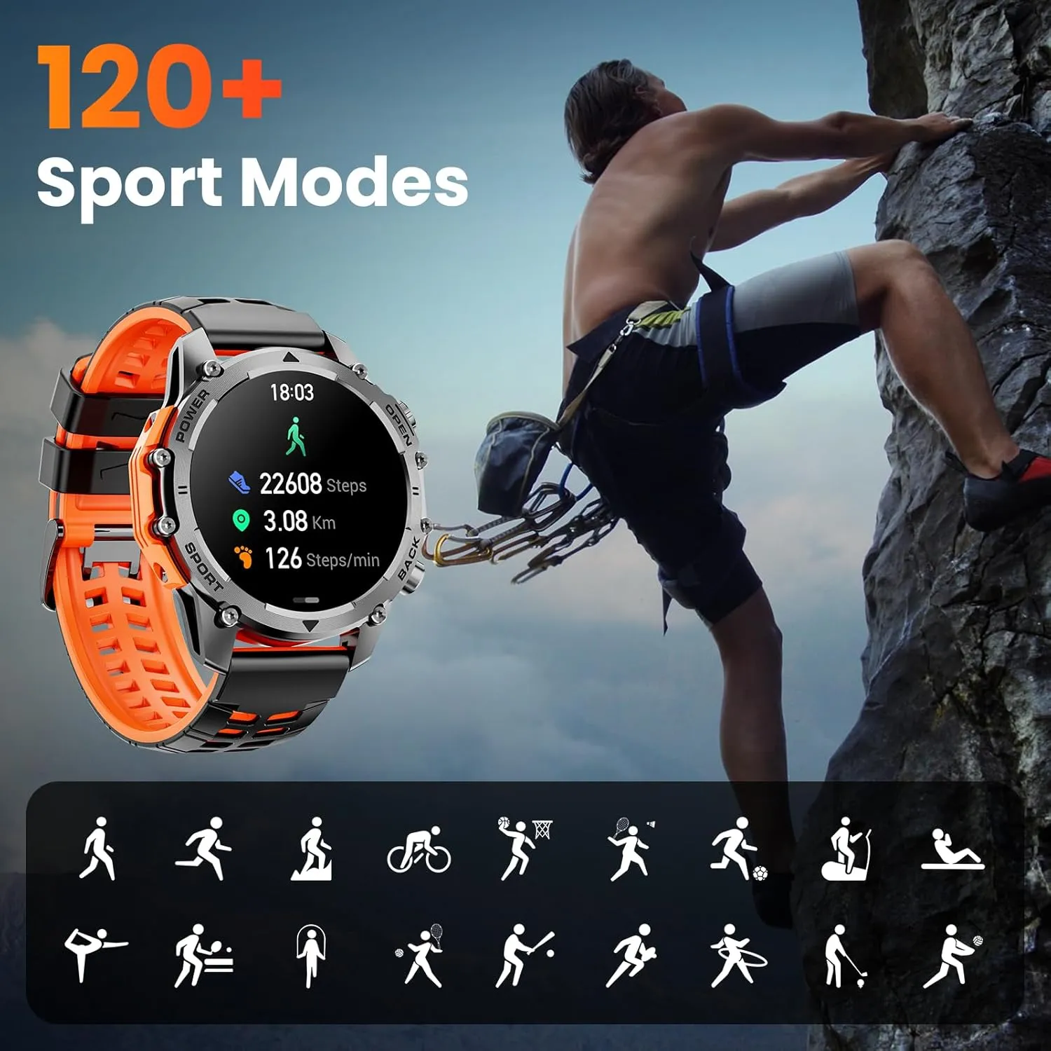 Smart Watches for Men Women(Calls/Answer)1.52'' Military Smart Watch for Android iPhone,100  Sport Modes/Heart Rate/Sleep Monitor,2025 New Fitness Tracker Two Bands and Accessories Kits-Orange,Blue