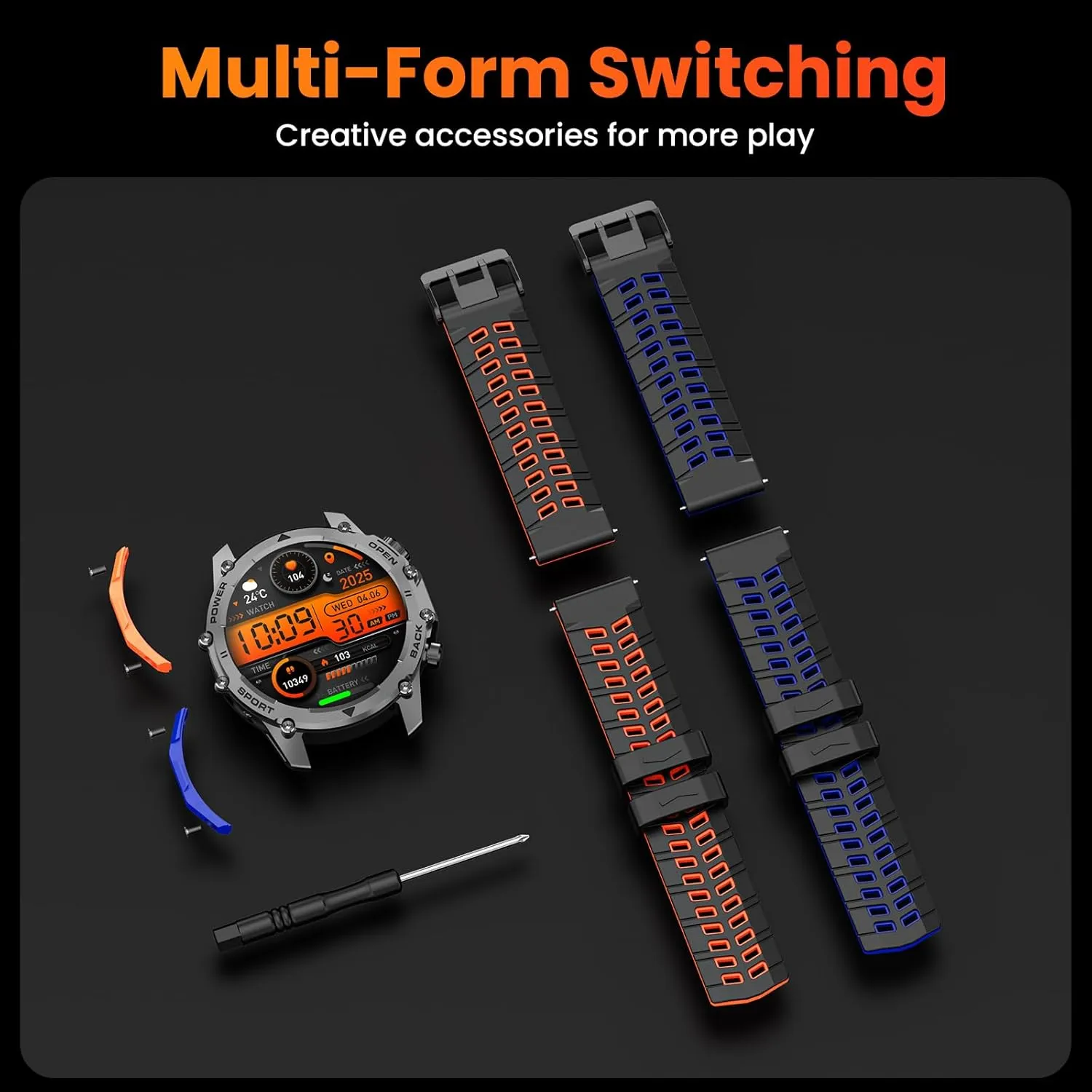 Smart Watches for Men Women(Calls/Answer)1.52'' Military Smart Watch for Android iPhone,100  Sport Modes/Heart Rate/Sleep Monitor,2025 New Fitness Tracker Two Bands and Accessories Kits-Orange,Blue