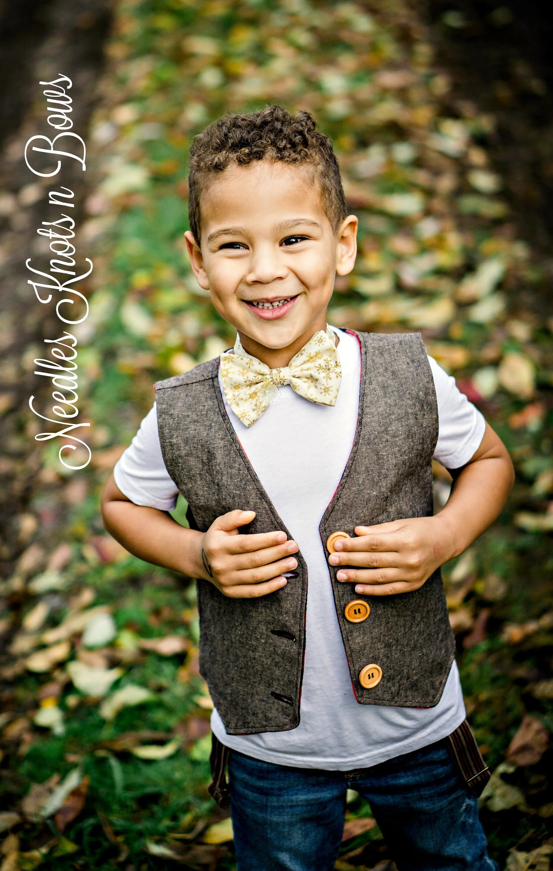 Snowflake Bow Tie, Gold Snowflakes on Cream Pre Tied Bow Tie, All Sizes