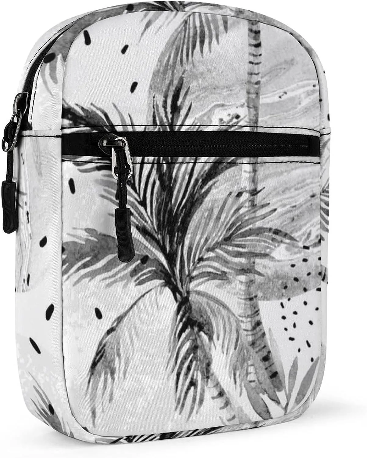 Summer Sun Seamless Tropical Palm Tree Leaves, Black Dots Rain Drops Adjustable Fanny Waist Pack Pouch, Waterproof Crossbody Runners Bag Wallet for Gym Hiking Fitness Women Men 6.1 x 2.2 x 7.9 inch