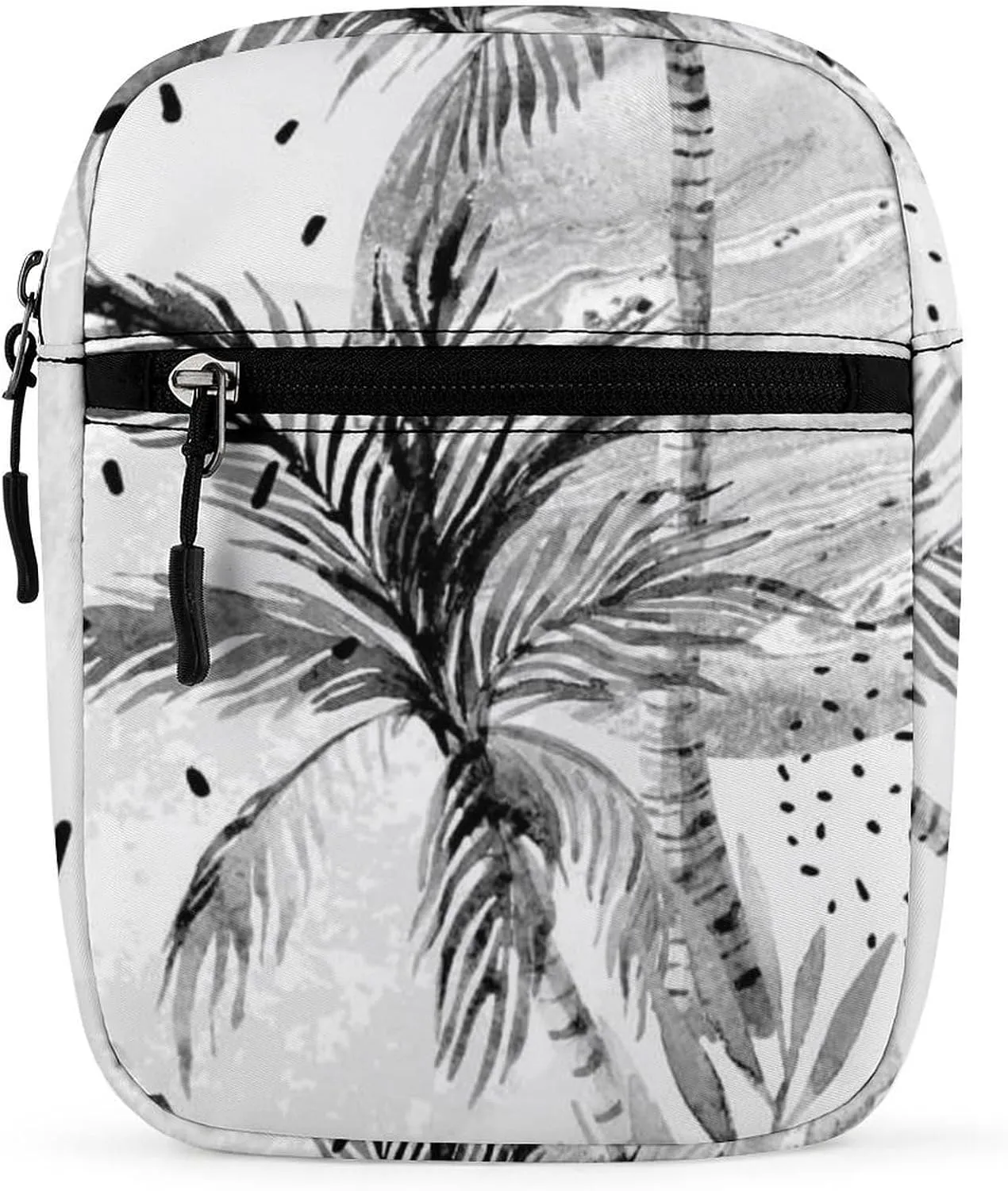 Summer Sun Seamless Tropical Palm Tree Leaves, Black Dots Rain Drops Adjustable Fanny Waist Pack Pouch, Waterproof Crossbody Runners Bag Wallet for Gym Hiking Fitness Women Men 6.1 x 2.2 x 7.9 inch