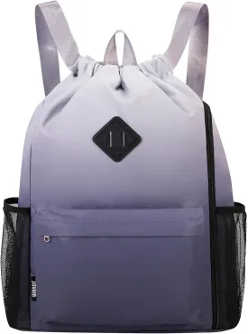 WANDF Drawstring Backpack Sports Gym Bag with Shoes Compartment, Water-Resistant String Backpack Cinch Bag for Women Men (Grey Gradient)