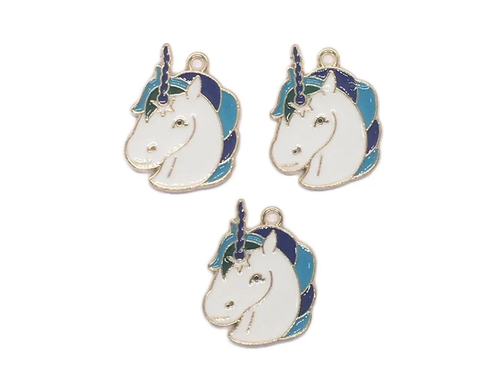 White Blue Unicorn Designer Metal Charms