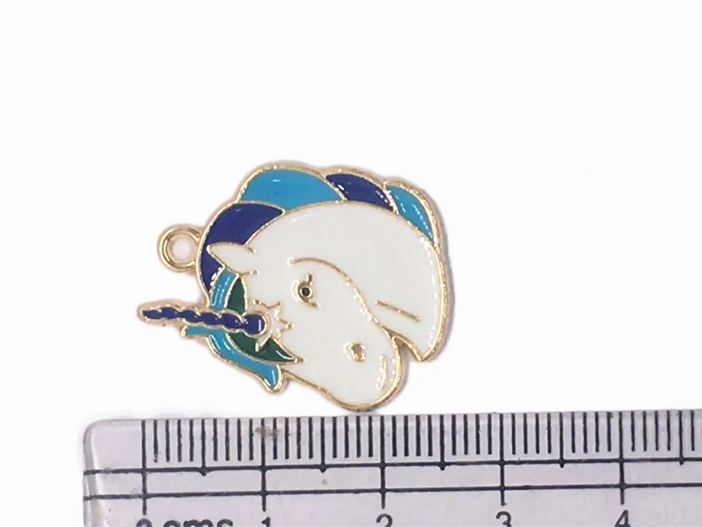 White Blue Unicorn Designer Metal Charms
