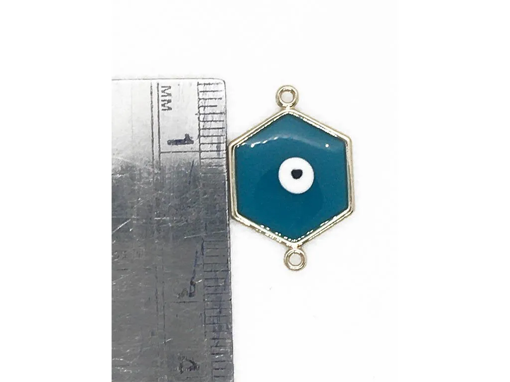 White Evil Eye Hexagonal Metal Charms