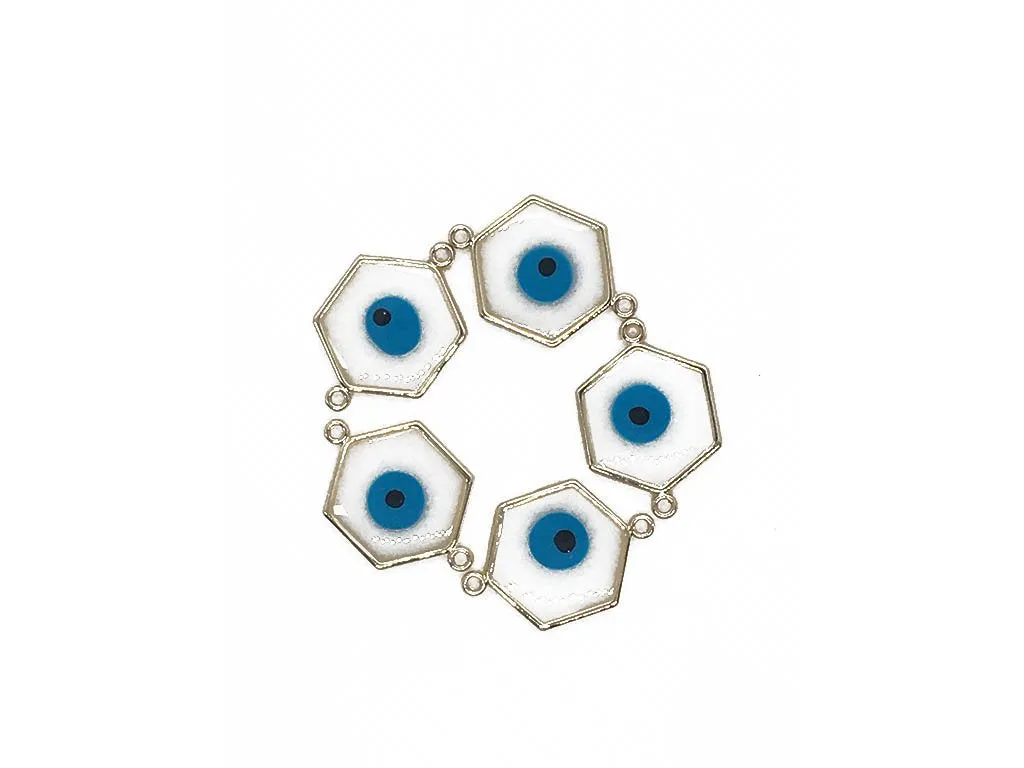 White Evil Eye Hexagonal Metal Charms