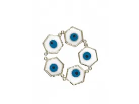 White Evil Eye Hexagonal Metal Charms